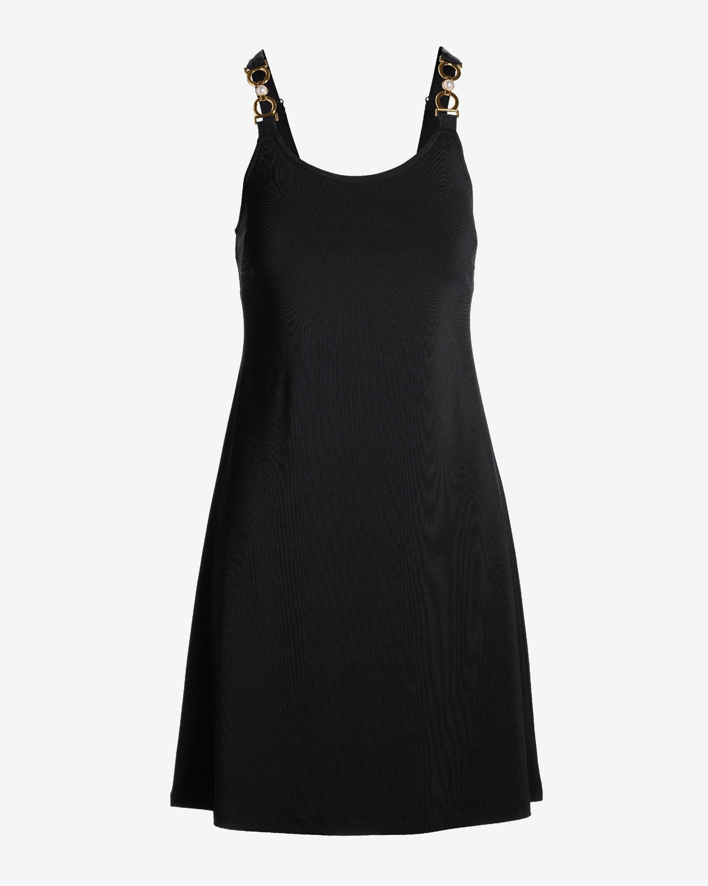 Pearl Trim A Line Knit Dress Black