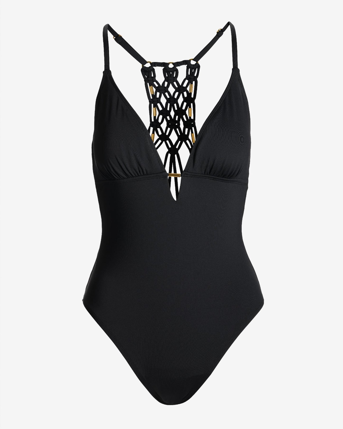 Macramé Gold Detail One Piece Black
