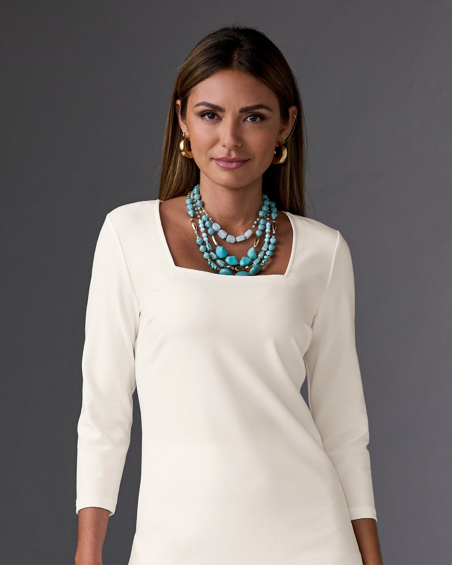 Turquoise and Gold Bead Layered Necklace Turquoise/Gold